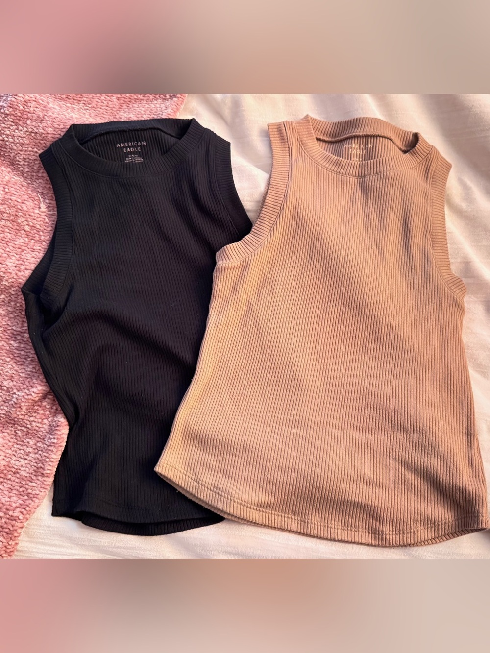 American Eagle Outfitters Ribbed Tank Tops in Beige and Black